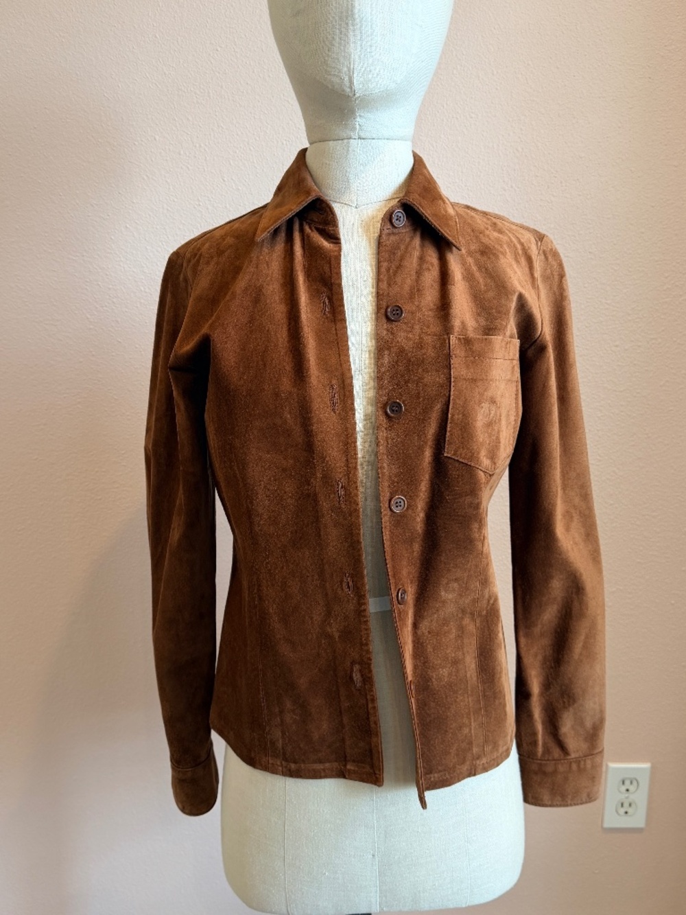 Ann Taylor Petites Cognac Brown Genuine Suede Leather Jacket 2P